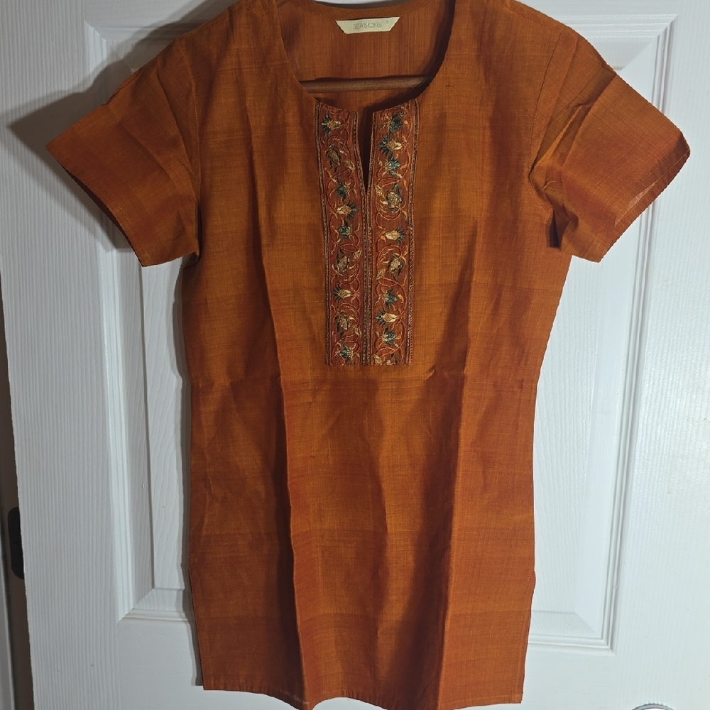 Orange Embroidered Women's Top